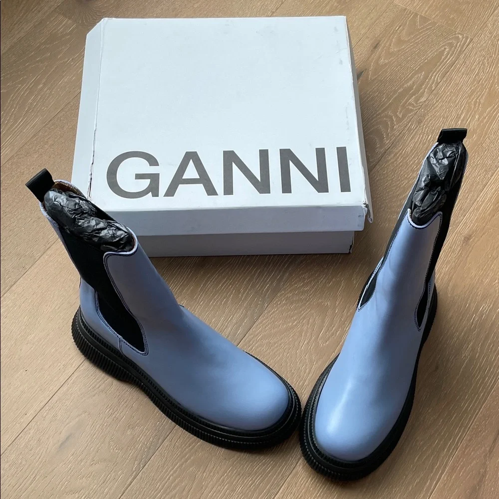 Ganni Light Blue and Black Chelsea Boots 44